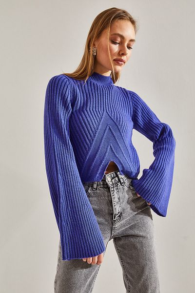 Bianco Lucci Women's Half Fisherman Patterned Crop Sweater