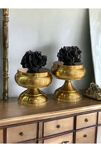 ArzzHome Dekoratif 2'li Mercan Ayaklı Kutu & Obje Eskitme / Siyah