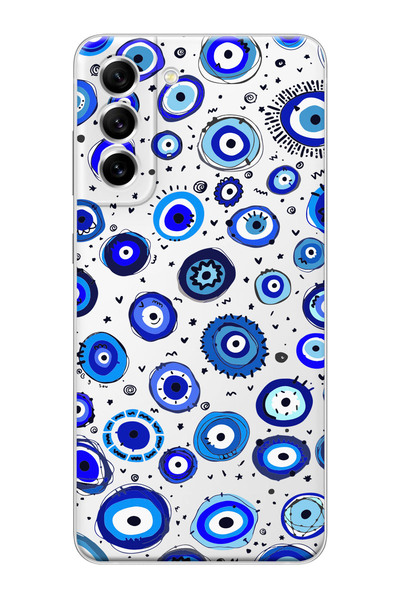 shoptocase Galaxy S22 Uyumlu Şeffaf Nazar Boncukları Telefon Kılıfı