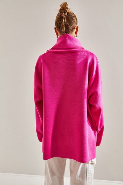 Bianco Lucci Women's Turtleneck Double Pocket Oversize Knitwear Sweater