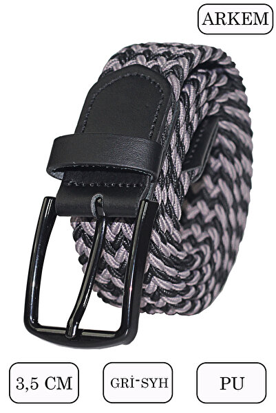 Arkem Örgülü Elastik Siyah - Gri Erkek Spor Kot Erkek Kemer 3,5 Cm