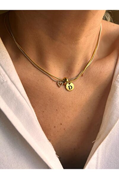 Rossetto Atelier Mix Renk Zincirli Tasarım D Harfli Kolye