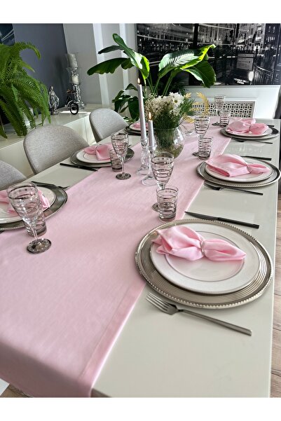 Decamor home Keten Dokulu Şeker Pembe Runner