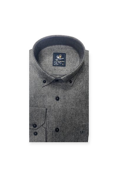 Sadık Collection Ανδρικό πουκάμισο Two Hands Classic Relaxed Fit με μακρυμάνικο μονό τσεπάκι ύφασμα ψαροκόκκαλο γκρι χρώμα 505