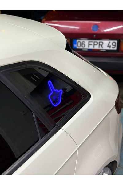 3dbaydesign Car Interior Neon LED Light Decor MEDIUM FINGER (12 Volt Suction Cup BLUE)