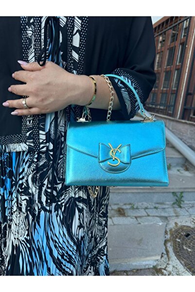 Yeşilmoda elbise abiye şifon taşli işlemeli mavi diz altı