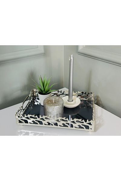 Leila Mirrored Metal Silver Patterned Presentation Tray - Small Size
