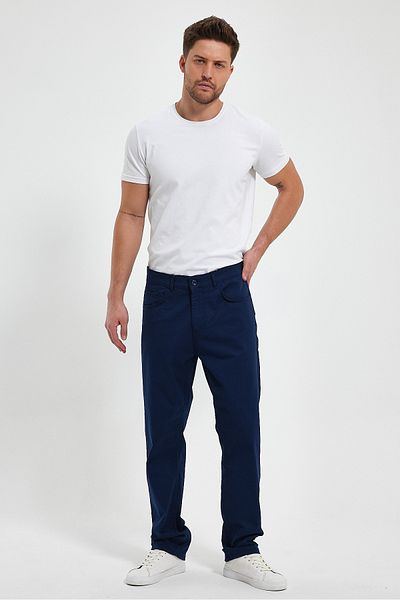 TheSeason Men's Navy Blue Gabardine Relaxed Stretchy Linen Baggy Pants