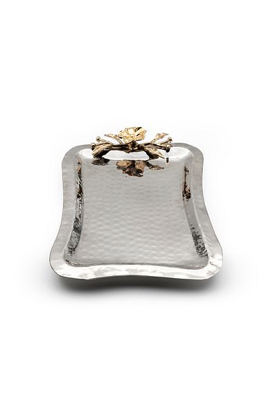 ANTEPSEPETİ Silver Plated Copper Tray with Flower Motif 23^17