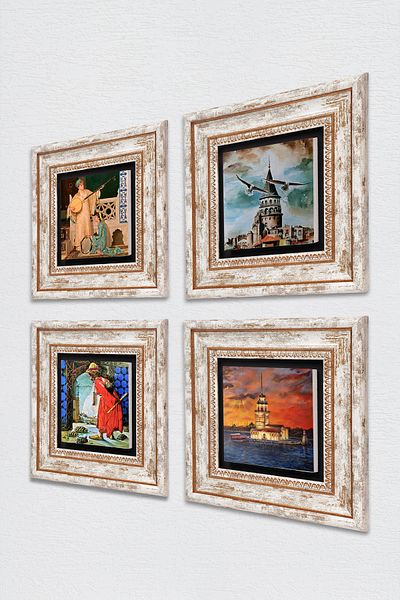 Pinecone Galata Tower, Maiden's Tower, Turtle Trainer, Two Musicians Girl Stone Painting Framed Wall Decor