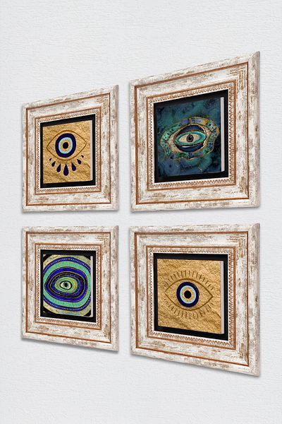 Pinecone Evil Eye Stone Wall Painting Framed Wall Decor 4 Piece Painting Set Wall Art Tk4-1486