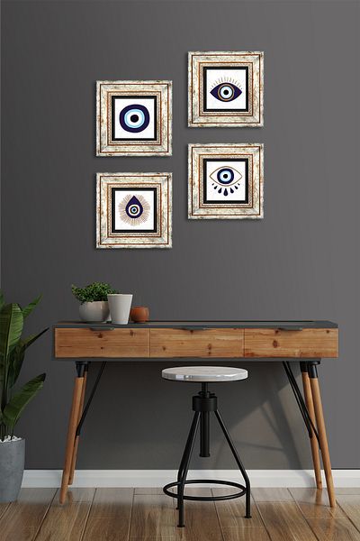 Pinecone Vulcan Stone Pictură de perete Decorație de perete înrămată Set de pictură de 4 piese Artă de perete TK4-1058