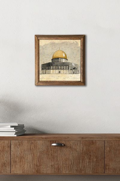 Pinecone Masjid al-Aqsa Stone Wall Painting Wood Framed Wall Decor Wall Art 25x25cm
