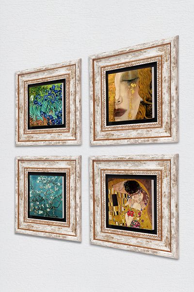 Pinecone Van Gogh, Gustav Klimt Stone Wall Painting Framed Wall Decor 4 Piece Painting Set Wall Art Tk4-677