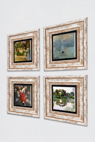 Pinecone Monet Japanese Costume, in the Garden, Rose Flowers Arch, Sunrise Stone Wall Painting Framed Wall Decor
