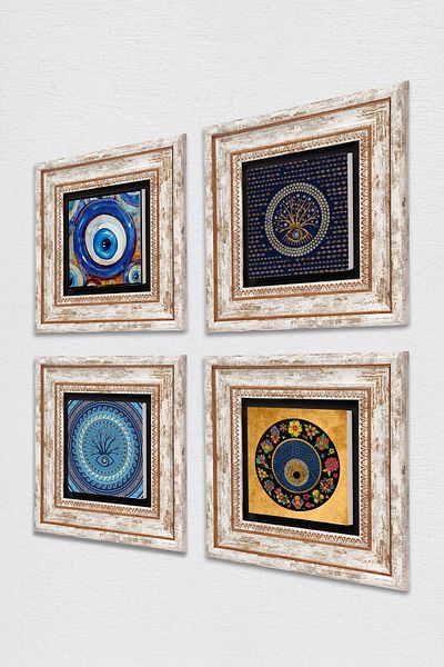 Pinecone Evil Eye Stone Wall Painting Framed Wall Decor 4 Piece Painting Set Wall Art Tk4-1223