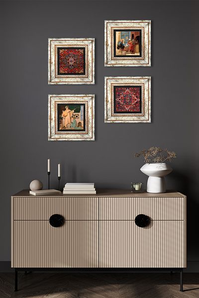 Pinecone Pattern, Chess Game, Two Musicians Girl Painting Stone Wall Painting Framed Wall Decor Painting of 4