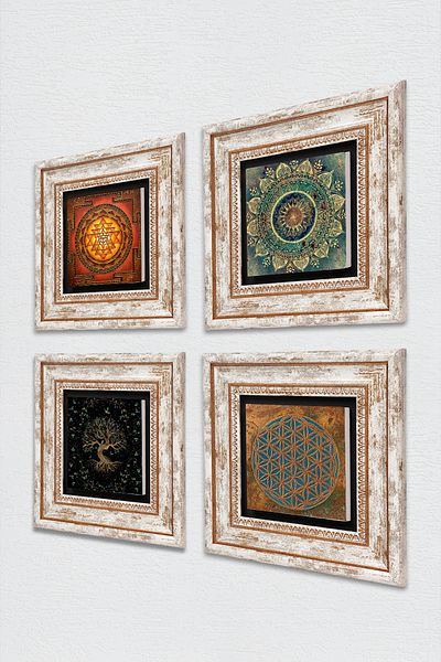 Pinecone Flower of Life, Mandala, Sri Yantra, Tree of Life Stone Wall Painting Framed Wall Decor Painting Tk4-529