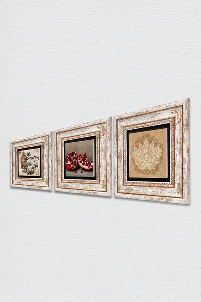 Pinecone Floarea Lotusului, Floarea Fluturei, Pictură de perete din piatră de rodie Decor de perete înrămat Set de picturi din 3 piese TK3-1092