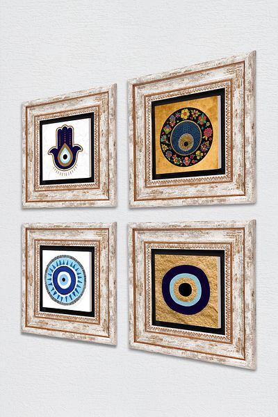 Pinecone Fatma Ana Eli (Hamsa), Evil Eye Stone Wall Table Framed Wall Decor 4 Piece Table Set TK4-1846