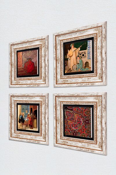 Pinecone Pattern, Pomegranate, Chess Game, Two Musicians Girl Painting Stone Wall Painting Framed Wall Decor 4 Pieces