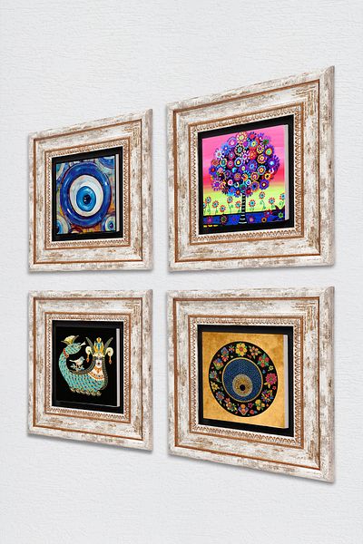 Pinecone Evil Eye, Arborele Vieții, Pictură pe perete din piatră Shahmeran Decor de perete înrămat Set de pictură 4 piese TK4-1206