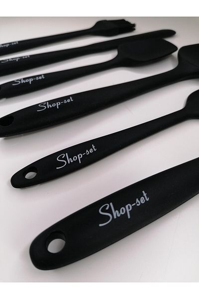 Shop-set Heat Resistant Fireproof Non-Stick Silicone Spatula Set 6 Pieces - Black