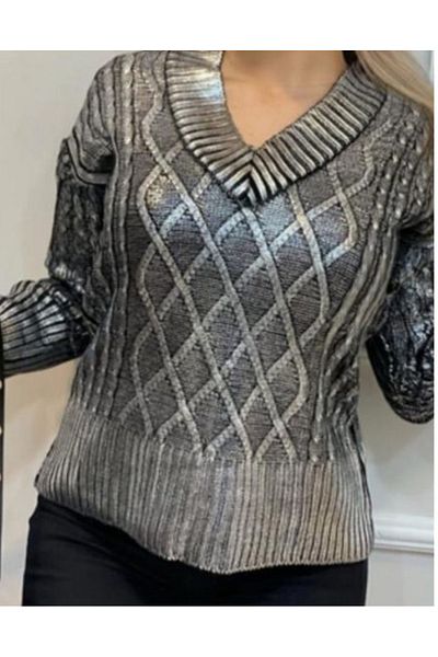 lilyum Gray foiled V-neck sweater