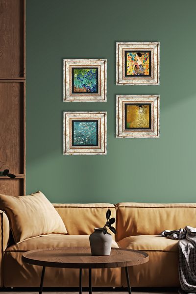 Pinecone Gustav Klimt,Van Gogh Stone Wall Painting Framed Wall Decor 4 Piece Painting Set Wall Art Tk4-679