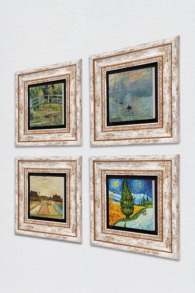 Pinecone Van Gogh, Claude Monet Πέτρινη Ζωγραφική Τοίχων Διακόσμηση Τοίχου με Κορνίζα 4 τεμαχίων Σετ Ζωγραφικής Wall Art TK4-1188