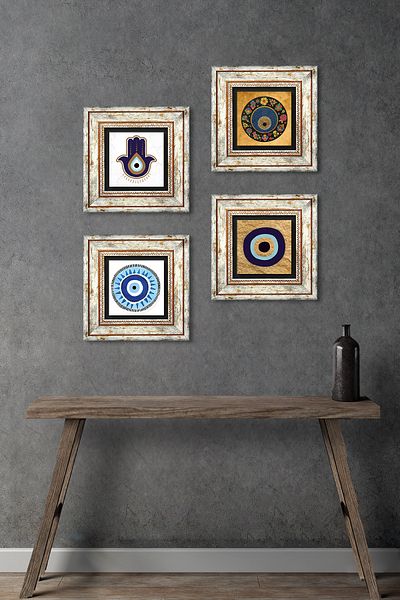 Pinecone Fatma Ana Eli (Hamsa), Evil Eye Stone Wall Table Framed Wall Decor 4 Piece Table Set TK4-1846