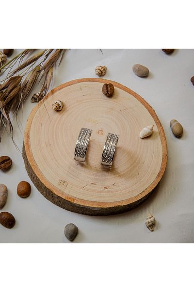 Bumu Design Three rows of Zircon Stones Earrings