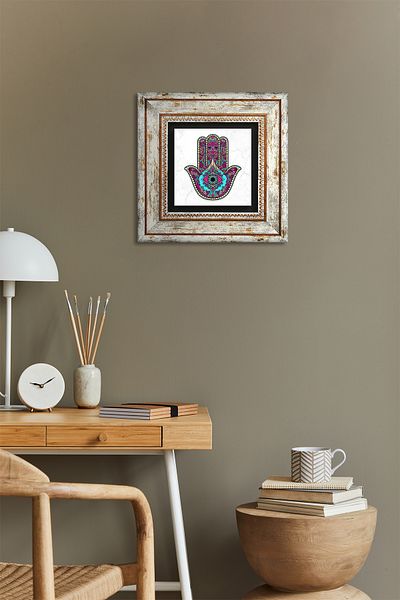 Pinecone Fatma Ana Hand (Hamsa) Πέτρινη Ζωγραφική Τοίχου Κορνίζα Διακόσμηση Τοίχου Τέχνη TK1-143