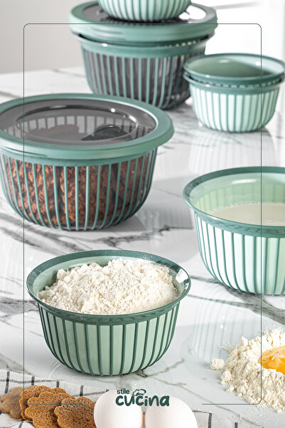 Stile Cucina Linea 9-Piece Advantageous Dowry Set 3x (3 Lt Bowl with Lid) - 3x (2 Lt Bowl) - 3x (1 Lt Bowl) Green