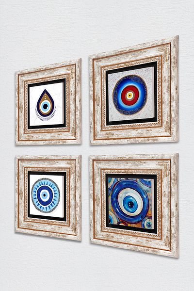Pinecone Evil Eye Stone Wall Painting Framed Wall Decor 4 Piece Painting Set Wall Art Tk4-1501
