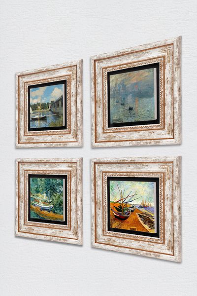 Pinecone Van Gogh, Claude Monet Πέτρινη Ζωγραφική Τοίχων Διακόσμηση Τοίχου με κορνίζα 4 τεμαχίων Σετ ζωγραφικής Wall Art TK4-1182