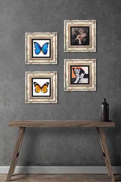 Pinecone Seria Butterfly, Spring Fall Pictură pe perete de piatră Decor de perete înrămat Set de pictură 4 piese TK4-133