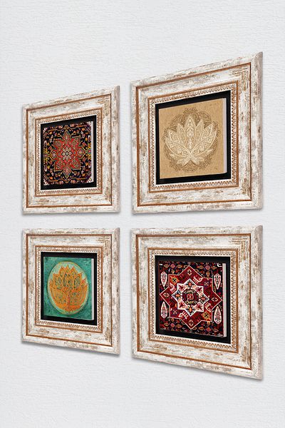 Pinecone Lotus Flower , Pattern Stone Wall Painting Framed Wall Decor 4 Piece Painting Set Wall Art