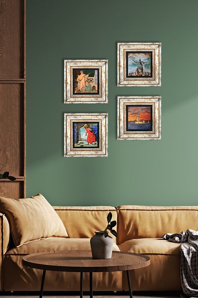 Pinecone Galata Tower, Maiden's Tower, Turtle Trainer, Two Musicians Girl Stone Painting Framed Wall Decor