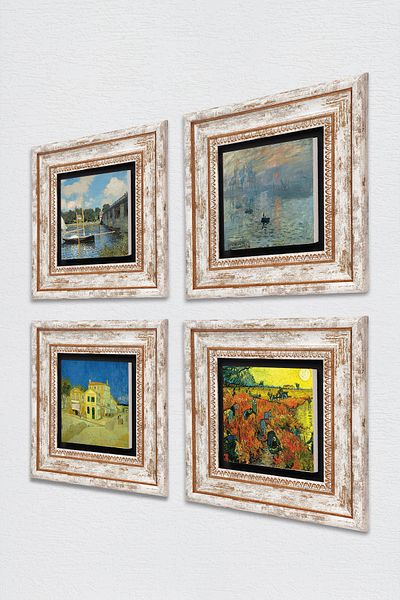 Pinecone Van Gogh, Claude Monet Πέτρινη Ζωγραφική Τοίχων Διακόσμηση Τοίχου με Κορνίζα 4 τεμαχίων Σετ Ζωγραφικής Τοίχου TK4-1186
