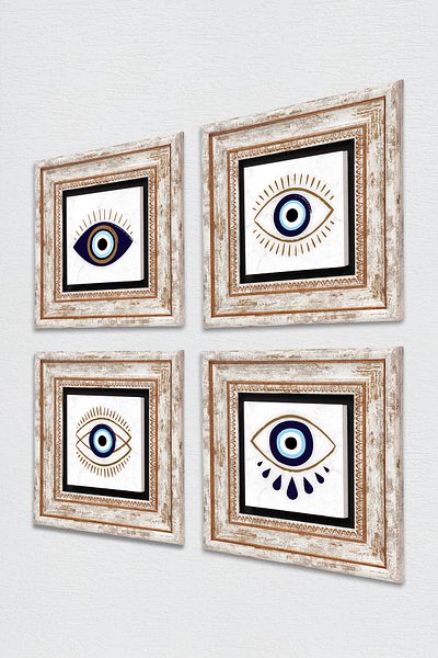 Pinecone Evil Eye Stone Wall Painting Framed Wall Decor 4 Piece Painting Set Wall Art Tk4-1062