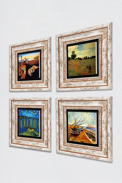 Pinecone Salvador Dali, Claude Monet, Van Gogh Stone Wall Painting Framed Wall Decor 4 Piece Set Tk4-940