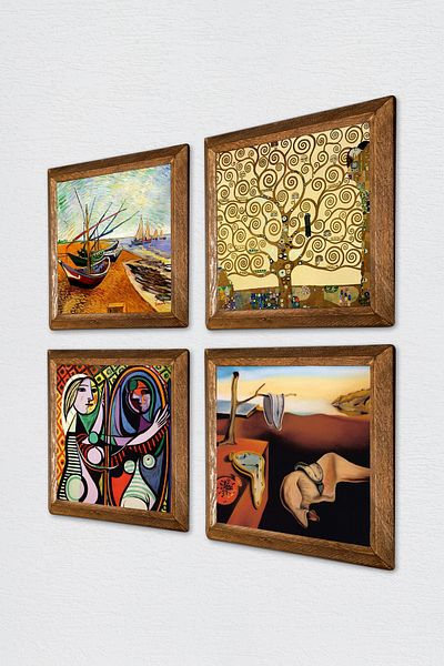 Pinecone Dalí, Picasso, Van Gogh, Gustav Klimt Πέτρινη Ζωγραφική Τοίχων Ξύλινο Διακοσμητικό Τοίχου W4-697