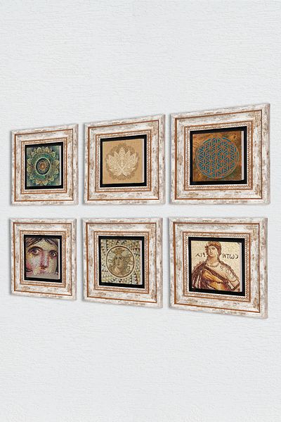 Pinecone Flower of Life, Mandala, Lotus Flower, Mosaic Series Stone Wall Painting Framed Wall Decor 6 Pieces