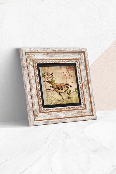 Pinecone Sparrow Bird Stone Wall Painting Framed Wall Decor Wall Art Tk1-408