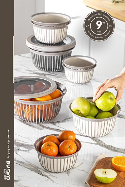 Stile Cucina لينيا طقم مهر مميز مكون من 9 قطع 3x(3 لتر وعاء بغطاء) - 3x(وعاء ...