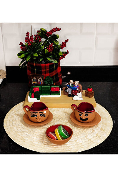 HerşeyTopraktan El Yapımı Emoji İfadeli 2 Kişilik Kahve Fincan Takımı