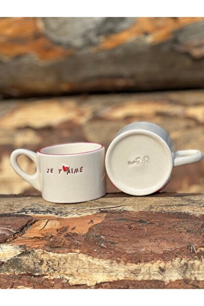 DDHANDMADE I Love Je t'Aime - Ceramic Teacup and Mug Set, Turkish Coffee Color Gift