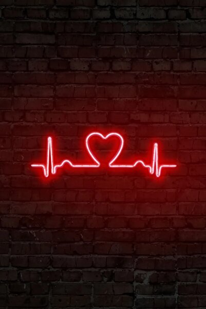 Extremmotif Kalp Ritimi Neon Led Duvar Yazısı Dekoratif Işıklı Gece Lambası D...