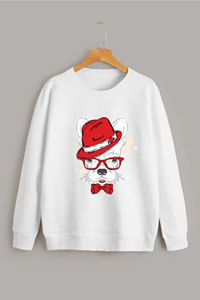 Vordevia Крутий собака з принтом Білий оверсайз світшот з круглим коміром